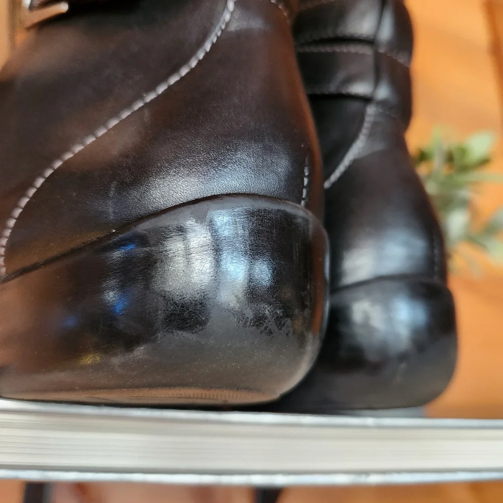 Azaleia Black Leather Ankle Buckle Boots Booties Western Classic Comfy Zip Sz 8M